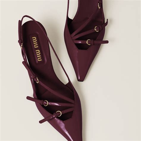 Crimson Patent Leather Slingbacks With Buckles 